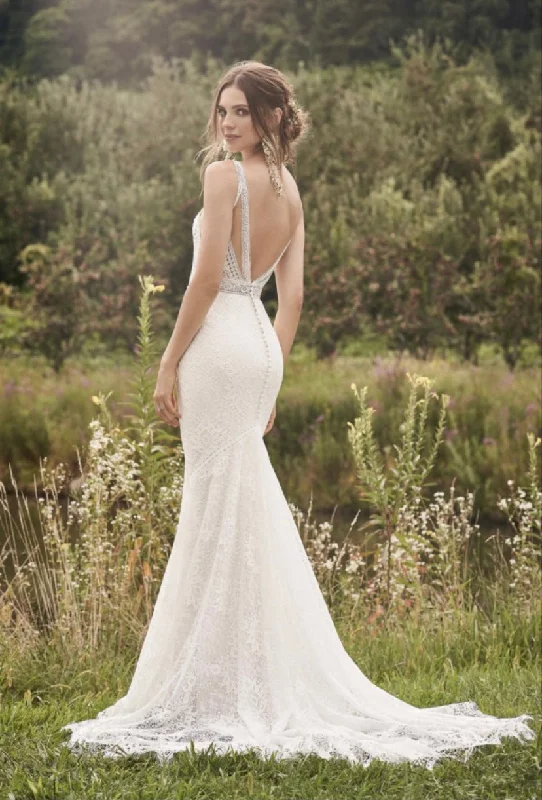 Price Buster Lillian West 66136 - Allover Lace Gown with Trim Detail and Sha