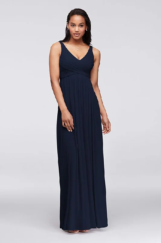 Major Savings David's Bridal Long Mesh Dress with Cowl Back Detail