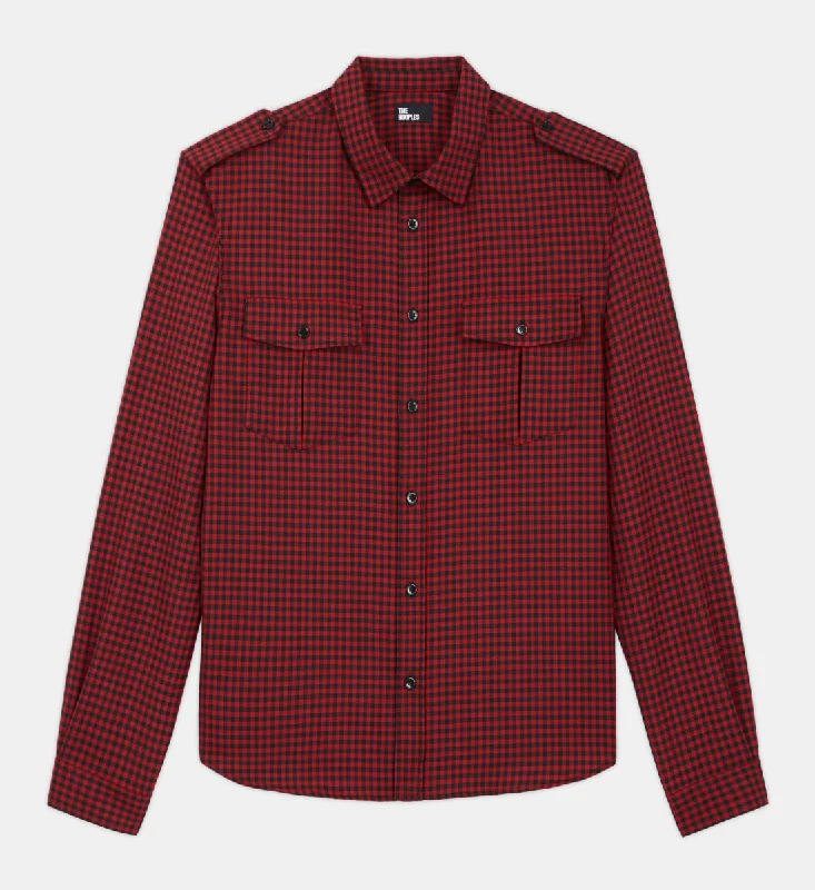 Exclusive Offers Check Wool Shirt With Classic Collar | Men | Red x Black