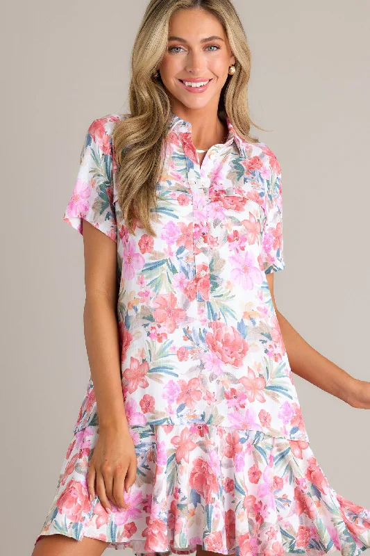 Daily Deals Sunset Blooms Ivory Multi Floral Mini Dress