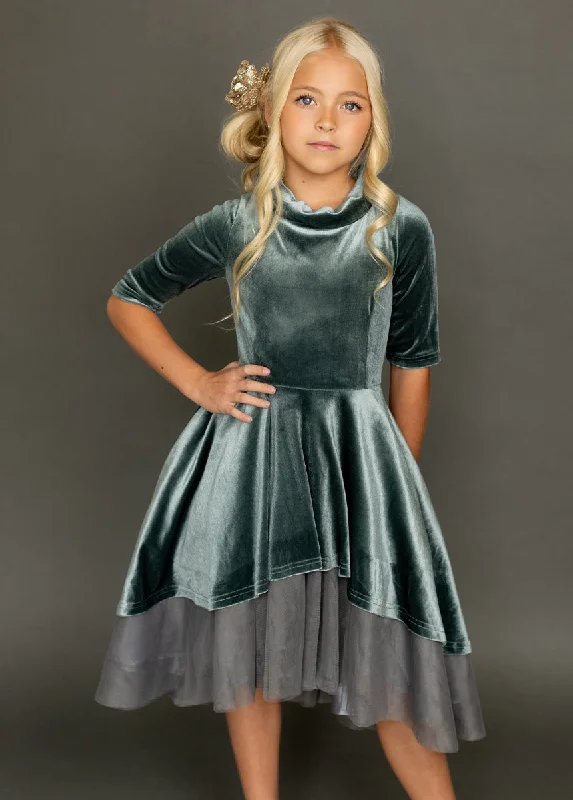 Price Reduction Audrah Petticoat Dress in Dusty Teal