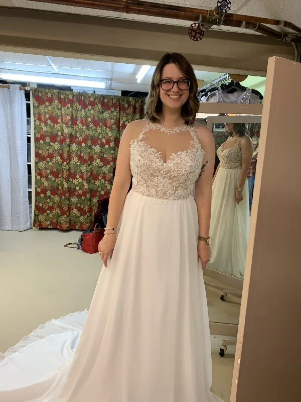 Stock Clearance Justin Alexander Illusion Jewel Neckline Gown with Chiffon Skirt