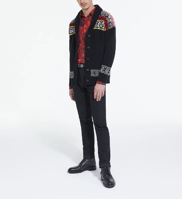 Value Deals Patterned Wool Cardigan | Men | Black x Red x Yellow