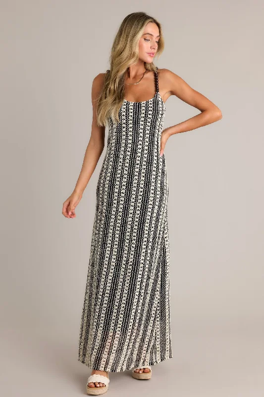 Super Sale Regal Rhapsody 100% Cotton Black Stripe Knit Maxi Dress