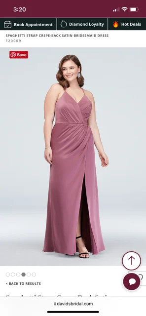 Closeout David's Bridal Strap Crepe-Back Satin Bridesmaid Dress / F20009