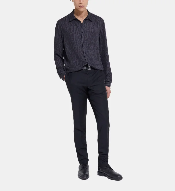 Flash Deals Leopard Print Shirt With Classic Collar | Men | Grey Black