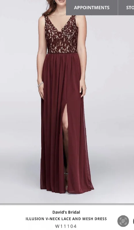 Special Offer David's Bridal W11104WINE - ILLUSION V-NECK LACE AND MESH DRESS