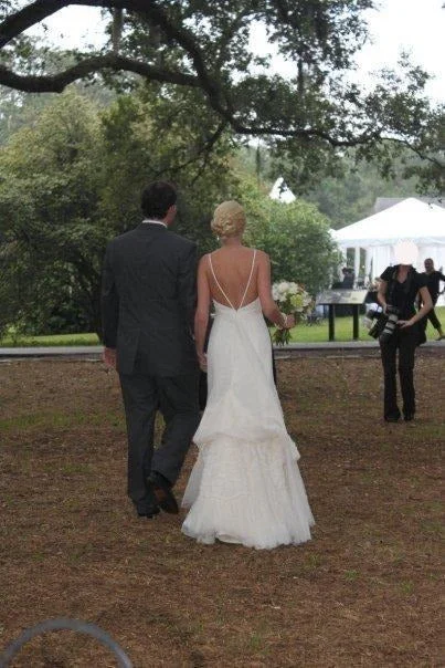 Savings Galore Vera Wang Tulle V-Neck Open Back
