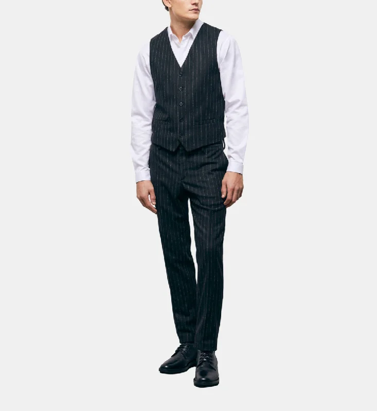 One-DAY Sale Striped Suit Vest | Men | Black x White