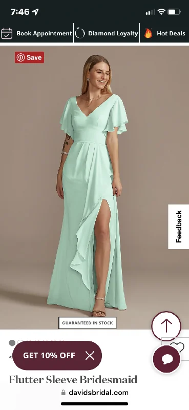 Deal of the Week David's Bridal Flutter Sleeve Bridesmaid Dress with Cascade / F20