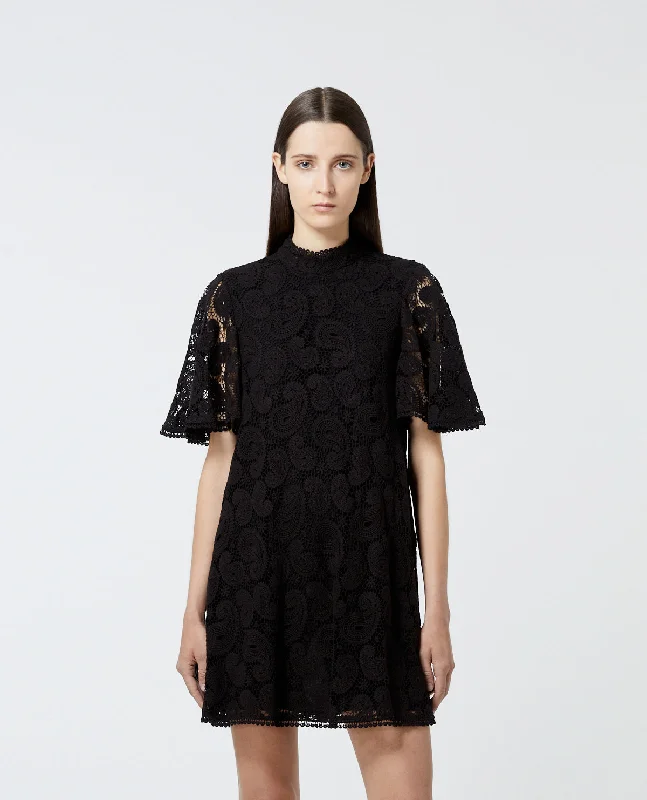 Super Bargain Short Printed Dress With Lace Frills | Women | Black
