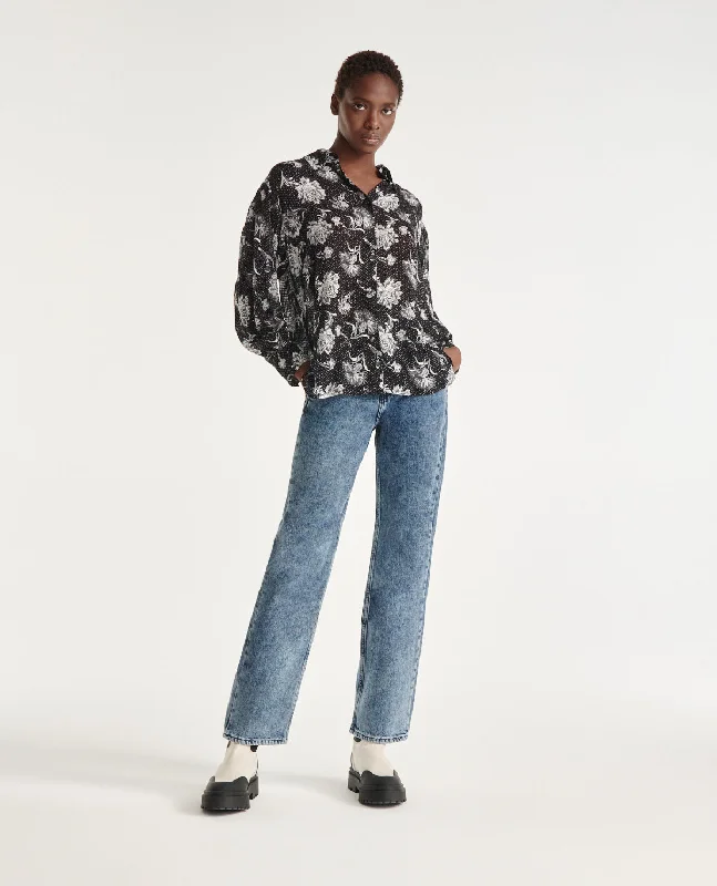 Online Exclusive Oversized Shirt With Jacquard Print | Women | Black