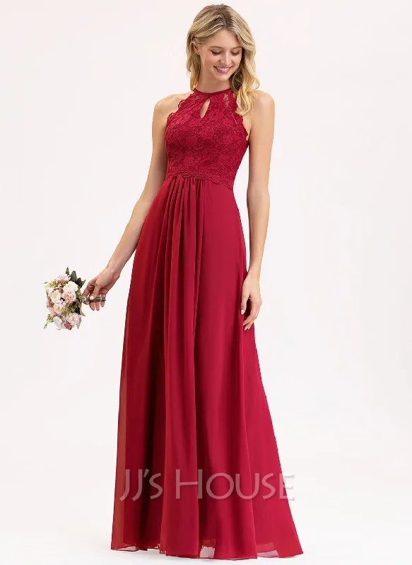 Referral Discount Other A-Line Scoop Neck Floor-Length Chiffon Lace Brides