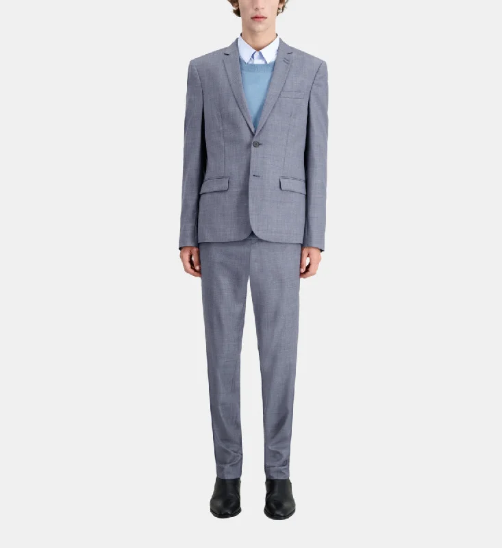 Special Price Grey Checkered Wool Suit Blazer | Men | Light Blue