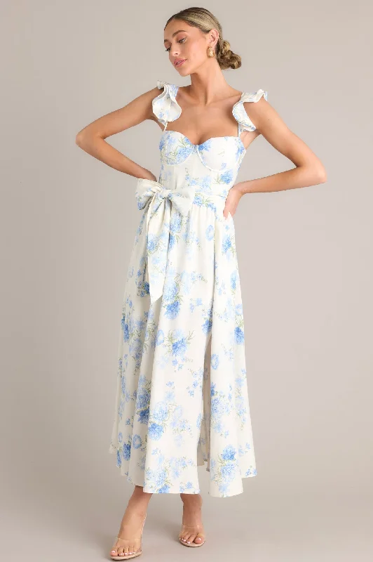 Buy Now Porcelain Bloom Ivory Floral Bustier Midi Dress