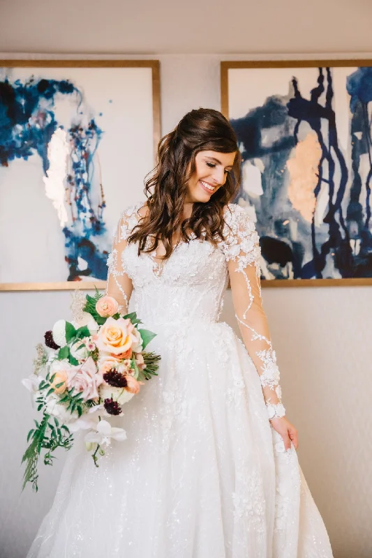 Mega Deal Other Sparkly Illusion Lace Sheer Longsleeve Ball Gown