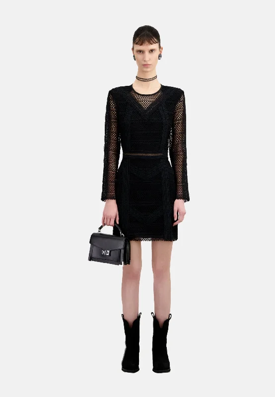 Hurry In Short Guipure Dress | Women | Black