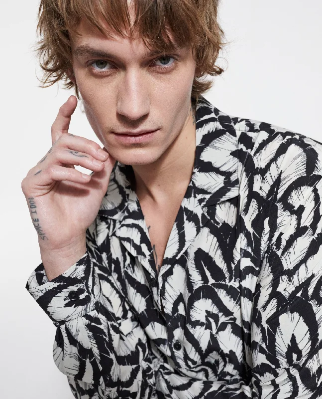 Daily Specials Printed Silk Shirt With Hawaiian Collar | Men | Off White x Black