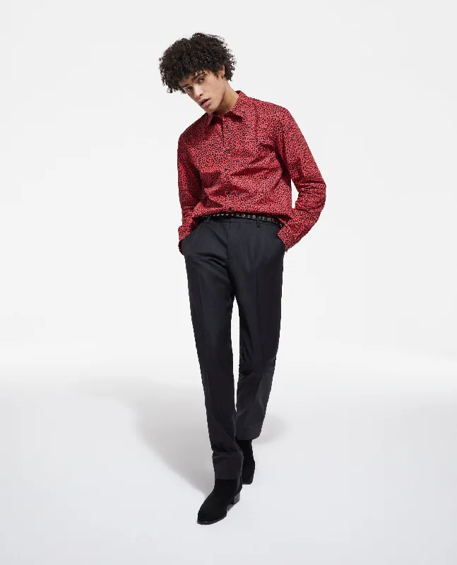 Crazy Savings Leopard Print Shirt With Classic Collar | Men | Red x Black