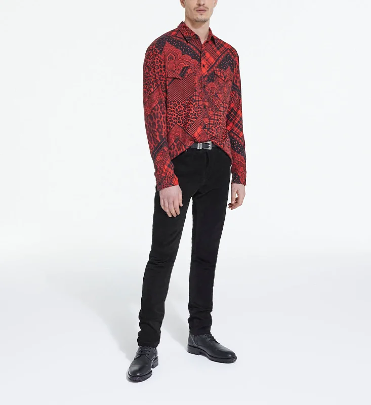 Extra Discounts Printed Shirt With Classic Collar | Men | Black x Red
