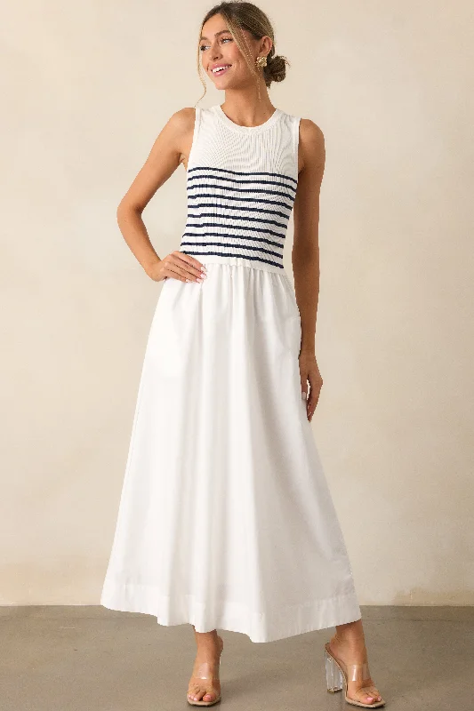Savings Spectacular Picnic Weather White Stripe Sleeveless Maxi Dress