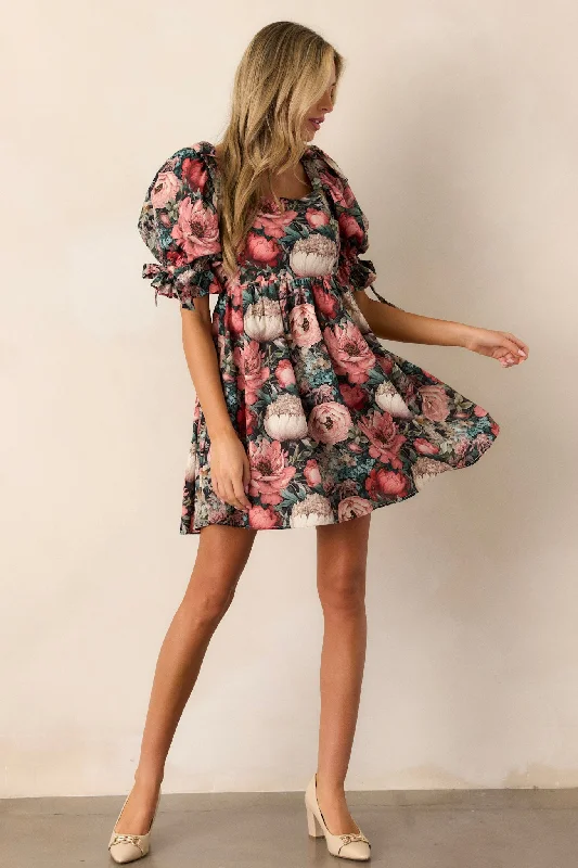 Today’s Deal Romantic Lover 100% Cotton Black Floral Mini Dress