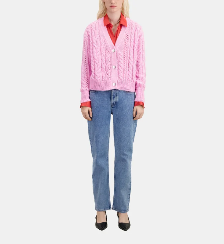 Inventory Reduction Cable-Knit Wool-Blend Cardigan | Women | Pink