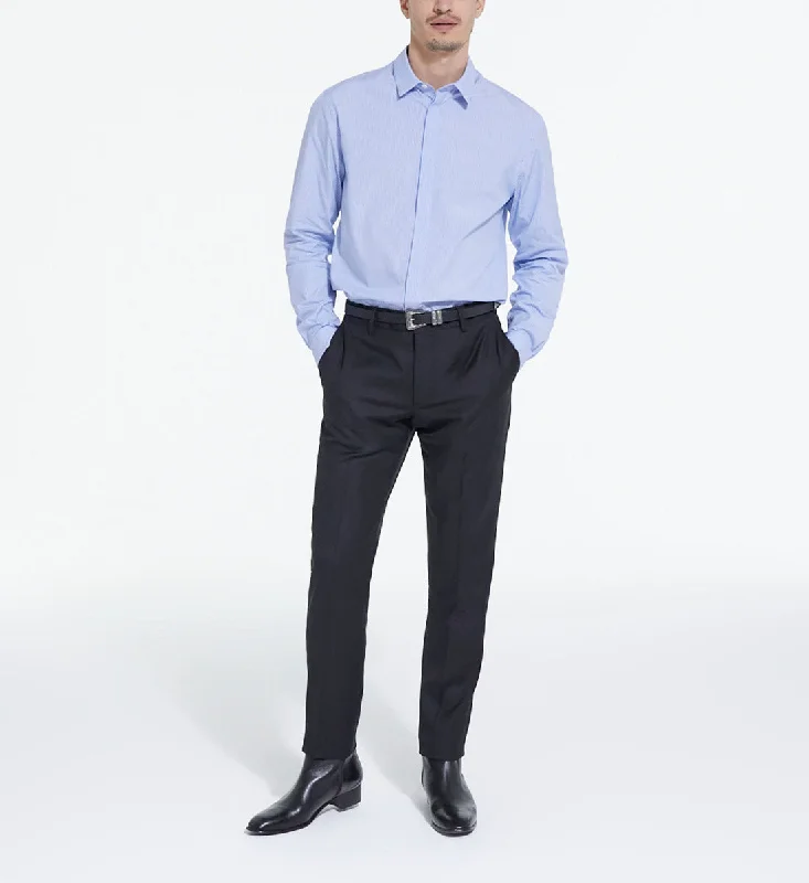 Limited Time Striped Shirt With Classic Collar | Men | White x Sky Blue