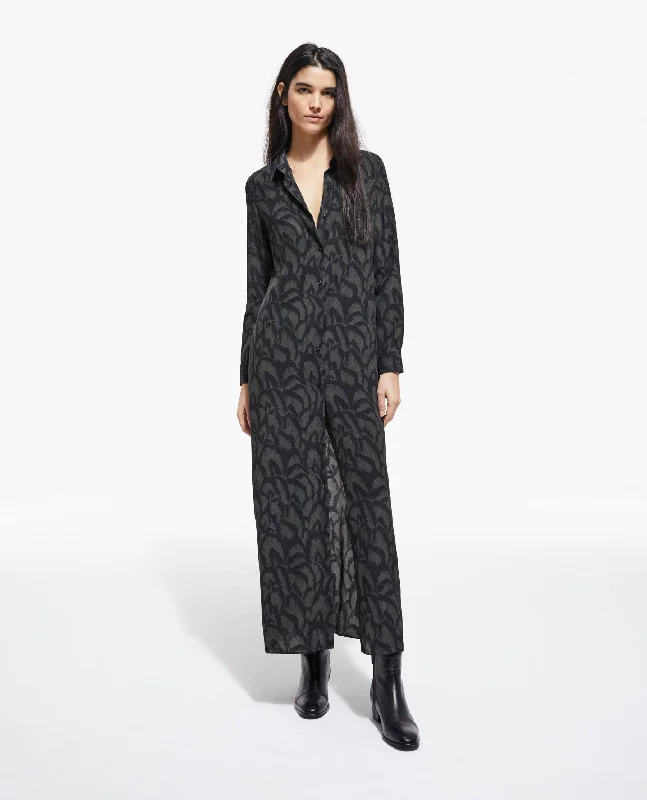 Special Discount Long Printed Silk Dress | Women | Khaki Black