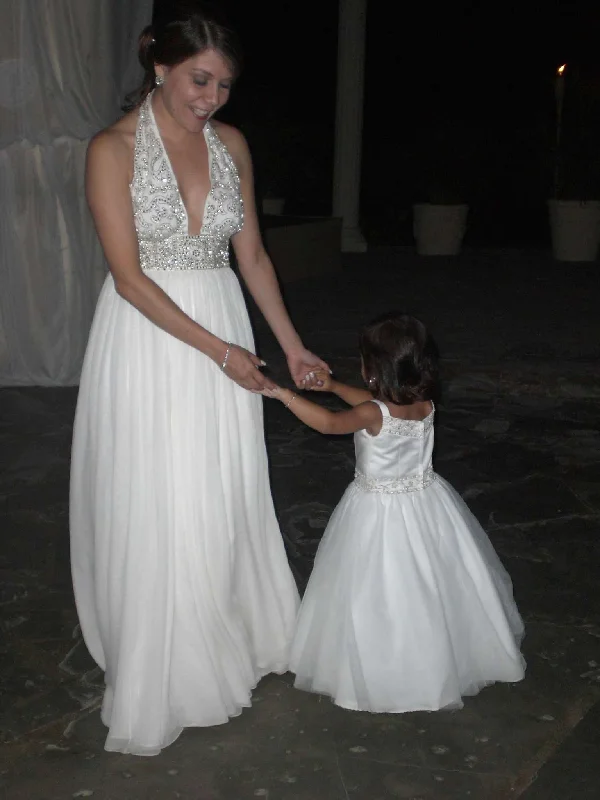 Stock Clearance Reem Acra Beaded Sleeveless Halter A-Line Wedding Dress