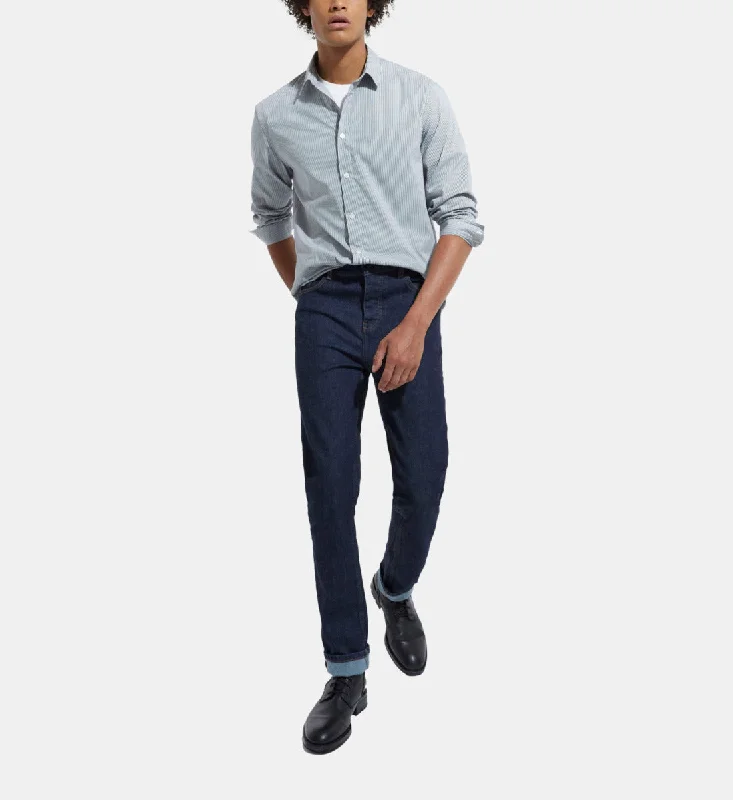 Great Bargains Striped Shirt With Classic Collar | Men | Grey x White