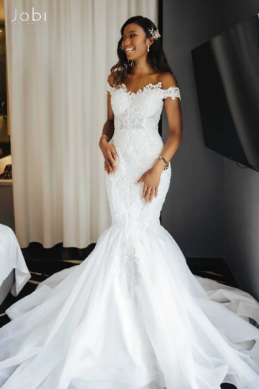 Warehouse Sale Other Custom Embroidered Lace Off-The-Shoulder Sweetheart Mermaid