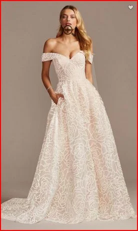 Lowest Prices David's Bridal Floral Caviar Bead off the shoulder/ #10012927