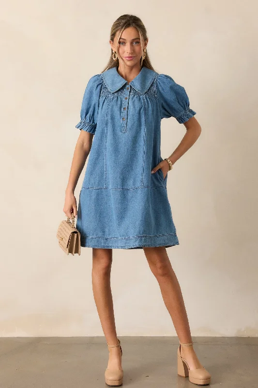 Unbeatable Prices The Tide Calls 100% Cotton Medium Wash Denim Mini Dress