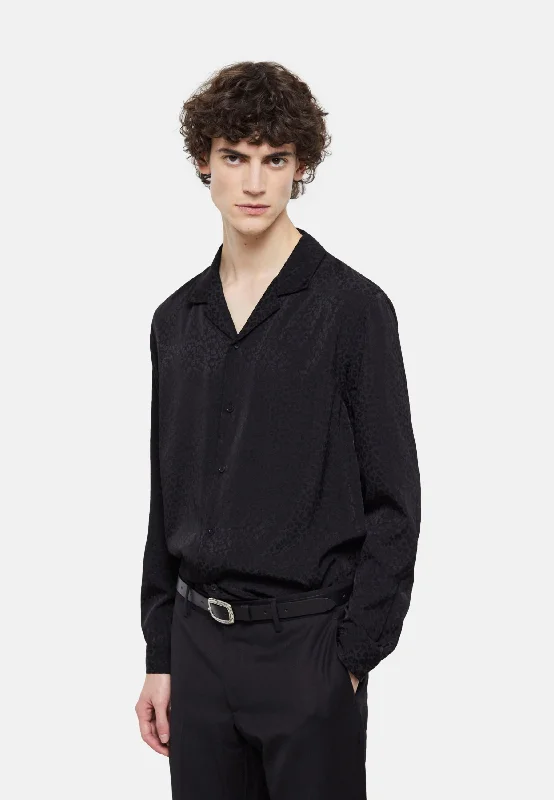 Clearance Items Leopard Print Shirt With Hawaiian Collar | Men | Black