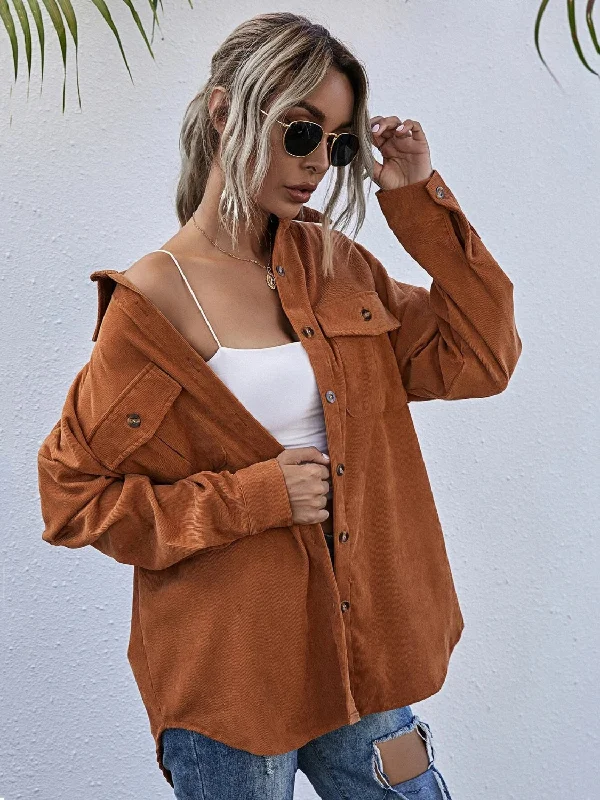 Deal Frenzy Corduroy Dropped Shoulder Shacket