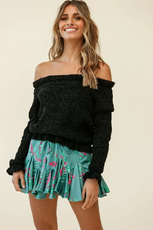 Overstock Sale Mackenzie Off-Shoulder Long Sleeve Knit Top Black