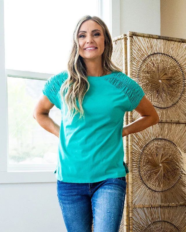 Inventory Reduction Anne Smocked Shoulder Top - Jade