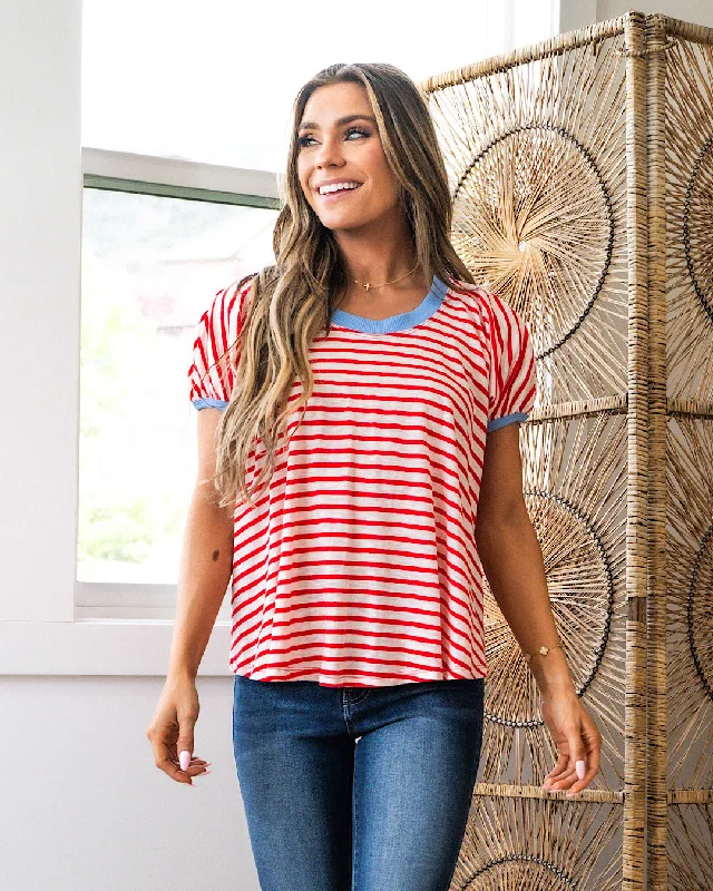 Savings Bonanza Dawn Striped Swing Top - Red FINAL SALE