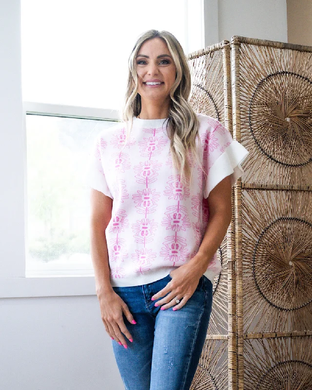 Mega Deal Destiny Pink Floral Short Sleeve Sweater FINAL SALE