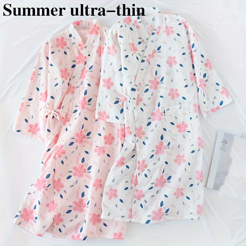 Markdown Madness 1pc Summer Women's Bathrobe, Absorbent Cotton Floral Sleepwear, Super Soft Spa Robe, For Bathroom Bedroom Spa, Ideal Bathroom Supplies, Summer Accessories Markdown Madness 1pc Summer Women's Bathrobe, Absorbent Cotton Floral Sleepwear, Super Soft Spa Robe, For Bathroom Bedroom Spa, Ideal Bathroom Supplies, Summer Accessories