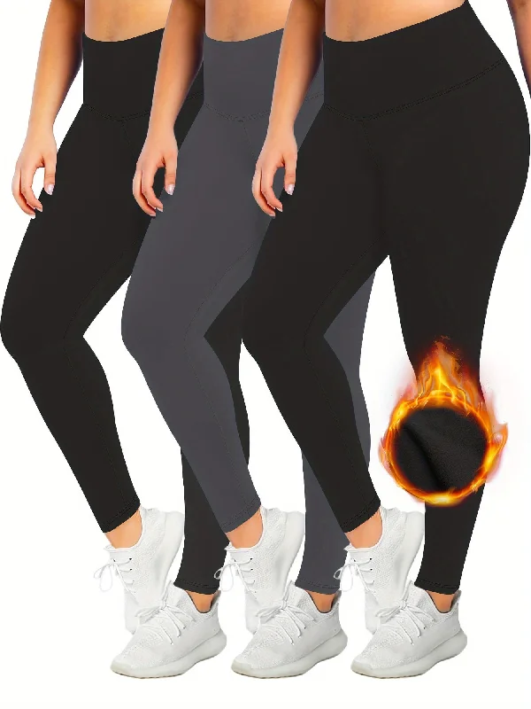 Discount Deals 3 Pack Plus Size High Waist Wideband Leggings Set - Soft Fleece Lined, High Stretch, Solid Color, Comfortable Women's Leggings for Curvy Figures - Perfect for Casual Daily Wear Discount Deals 3 Pack Plus Size High Waist Wideband Leggings Set - Soft Fleece Lined, High Stretch, Solid Color, Comfortable Women's Leggings for Curvy Figures - Perfect for Casual Daily Wear