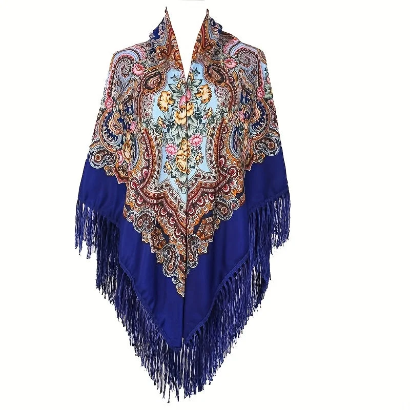 Low Prices 63" Oversized Russian Square Scarf - Retro Style Flower Printed, Windproof, Sunscreen, Tassel Shawl Wrap for Four Seasons with Elegant Design and Soft Touch Low Prices 63" Oversized Russian Square Scarf - Retro Style Flower Printed, Windproof, Sunscreen, Tassel Shawl Wrap for Four Seasons with Elegant Design and Soft Touch