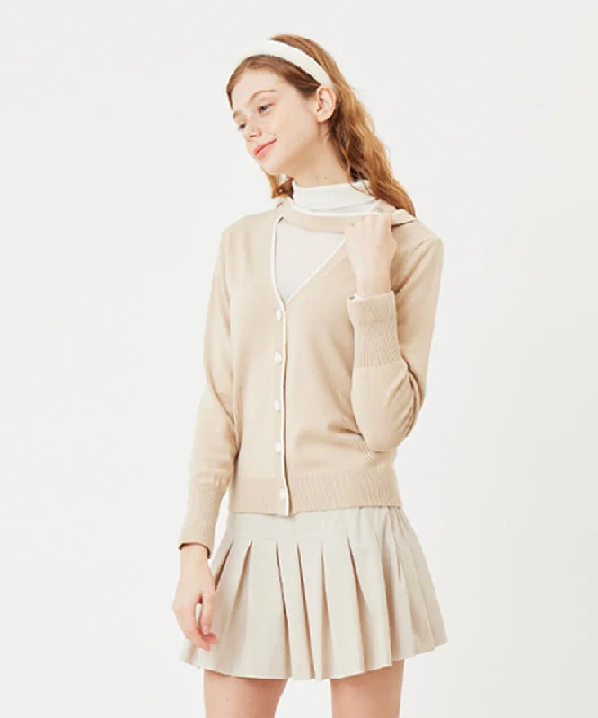 Super Deal AVEN Dropped Taping Cardigan - Beige