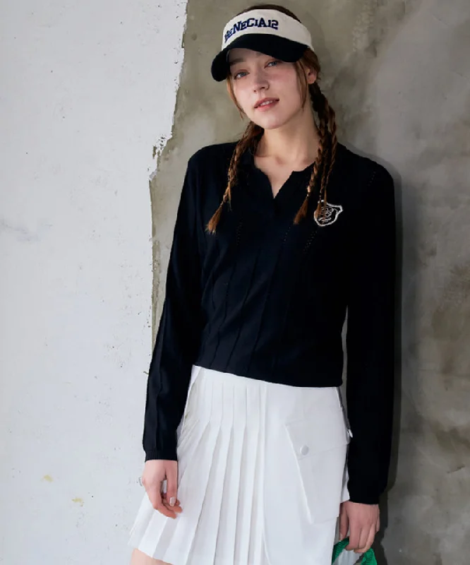 YEAR-End Sale BENECIA 12 Open Collar Pattern Knit - Black