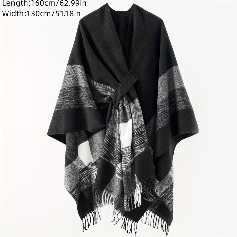 Savings Alert Black White Striped Tassel Cardigan Poncho Casual Thick Soft Warm Cross Shawl Autumn Winter Outdoor Windproof Blanket Shawl Savings Alert Black White Striped Tassel Cardigan Poncho Casual Thick Soft Warm Cross Shawl Autumn Winter Outdoor Windproof Blanket Shawl