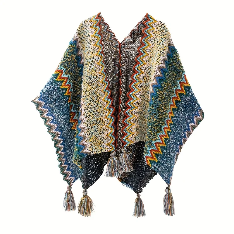 Price Break Boho Chic Contrast Color Cardigan Poncho Shawl - Super Soft, Oversized Tassel Cape for Women - Large Open Front, Windproof, Travel Friendly, Fashionable Accessory for All Seasons Price Break Boho Chic Contrast Color Cardigan Poncho Shawl - Super Soft, Oversized Tassel Cape for Women - Large Open Front, Windproof, Travel Friendly, Fashionable Accessory for All Seasons