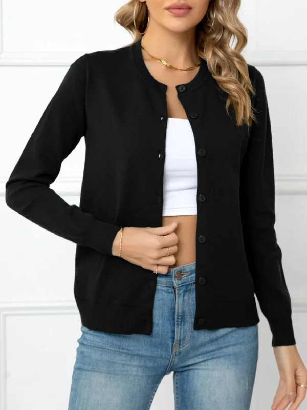 Don't Wait Button Down Round Neck Cardigan
