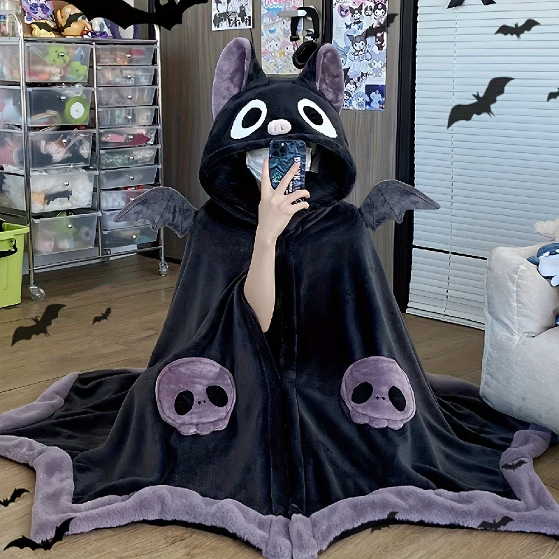 YEAR-End Clearance Chic Boho-Inspired Women's Batwing Cape With Hood - Cozy Knit Shawl For Cosplay & Festive Wear