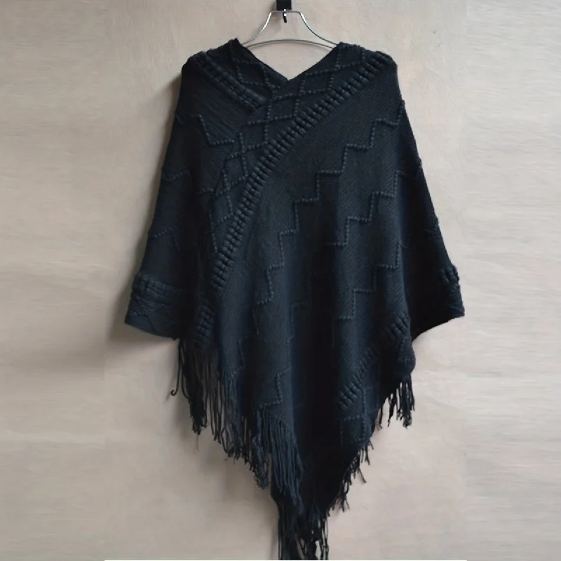 Closeout Cozy Solid Color Tassel Shawl - Fashion Scarves with Autumn Winter Wave Striped Pattern, Warm Pullover Cloak, Loose Fit, Large V-neck, Cape Poncho Style for Women - Perfect for Cold Weather Closeout Cozy Solid Color Tassel Shawl - Fashion Scarves with Autumn Winter Wave Striped Pattern, Warm Pullover Cloak, Loose Fit, Large V-neck, Cape Poncho Style for Women - Perfect for Cold Weather